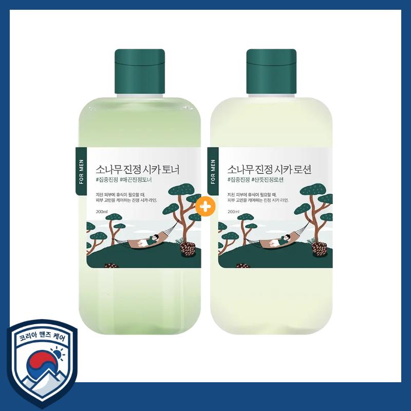 

[ROUND LAB] For Men Pine Tree Soothing Cica Skincare Set (Toner 200ml + Lotion 200ml) Dual-Action Calming & Hydrating Care