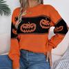 Autumn Winter Halloween Pumpkin Print Pullovers Sweaters Women Long Sleeve Casual Woman Sweater Elegant Round Neck Loose Warm Ladies Knit Jumper 25366