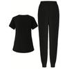 Short Sleeved Solid Color Round Neck Pocket Top Pants Work Clothes Two-Piece Set