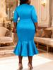 Elegant Plus Size Beaded Waist Mermaid Gown with Mid-Sleeves