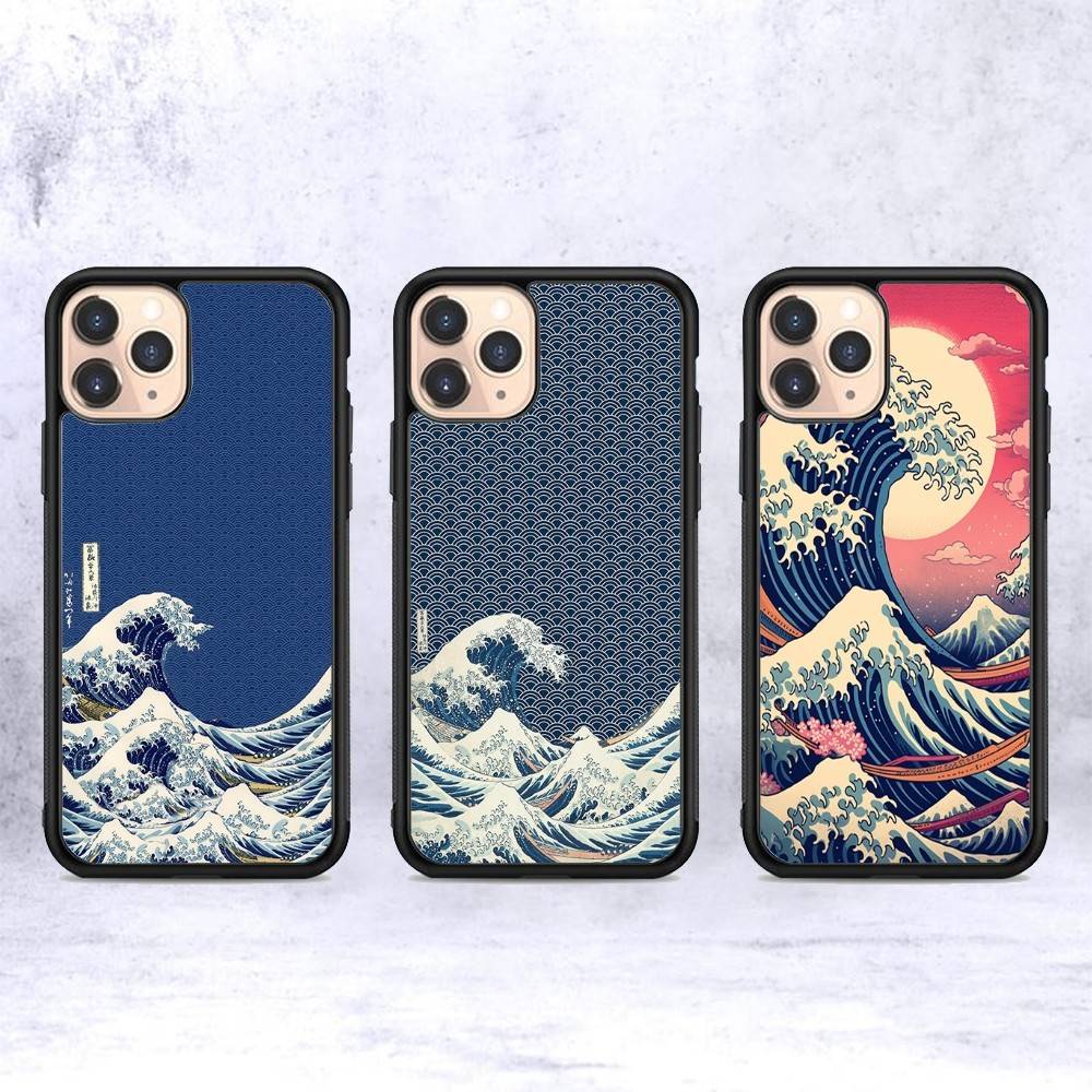 Japanese Waves PC+TPU Phone Case For IPhone 11 12 13 14 15 16 17 Plus Pro Max Cover