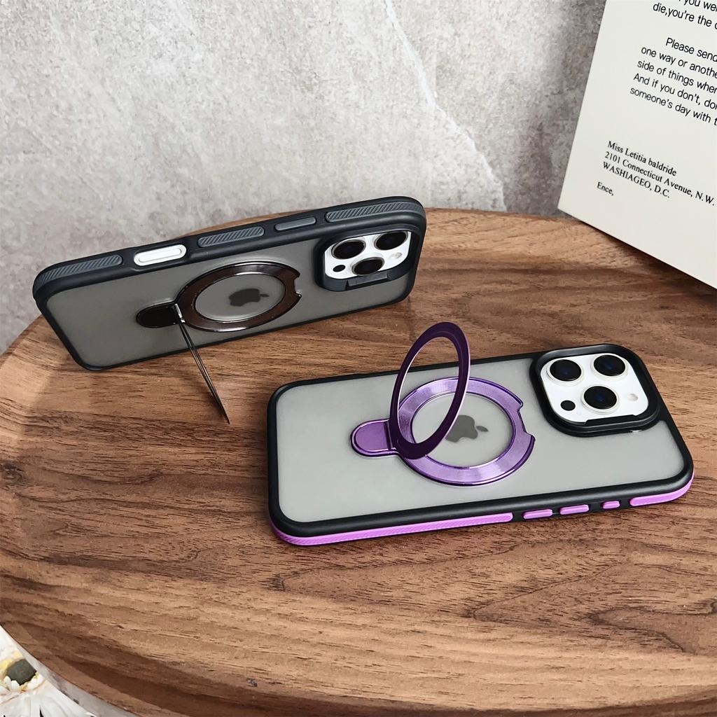 For iPhone 16 Pro Magnetic Case with Kickstand Dual-Color TPU+Acrylic Phone Back Cover