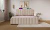 Double Bed, Upholstered Headboard, Golden Decorative Stripes, USB Type-C Charging, 140*200 cm, Beige Linen, Hydraulic Storage, 181 kg (With Mattress)