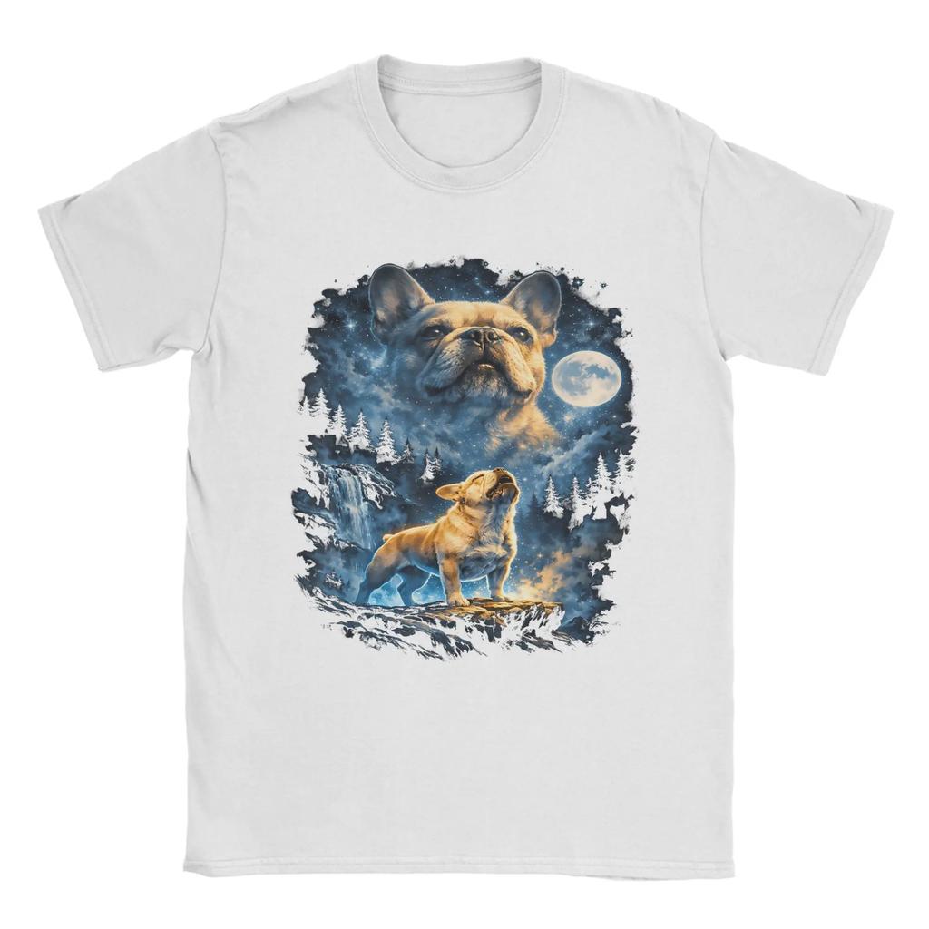 Casual Frenchie Howling At The Moon T-Shirt Men Crewneck Cotton T Shirt Short Sleeve Tee Shirt Gift Idea Clothes