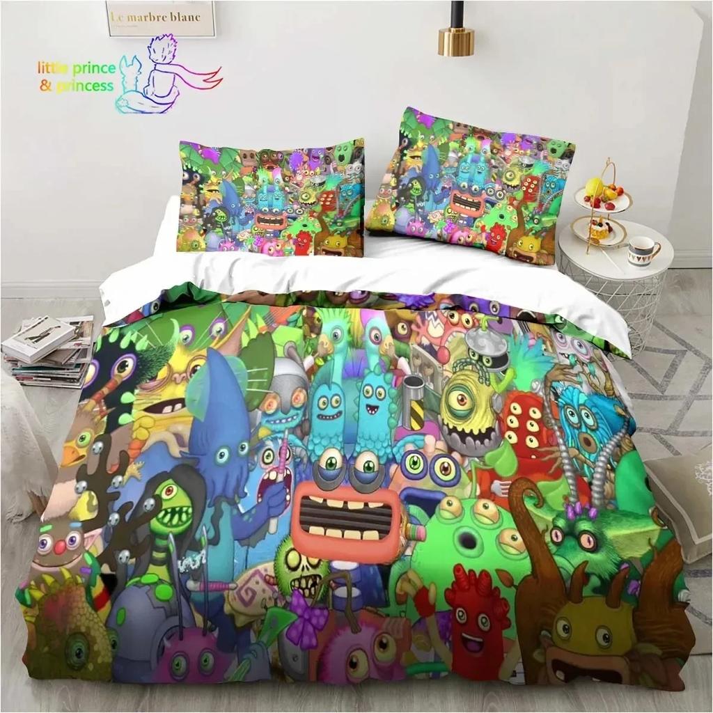 My Singing Monsters Video Game Cartoon Bedding Set Single Twin Full Queen King Size Bed Set Adult Kid Bedroom Bedding Gift
