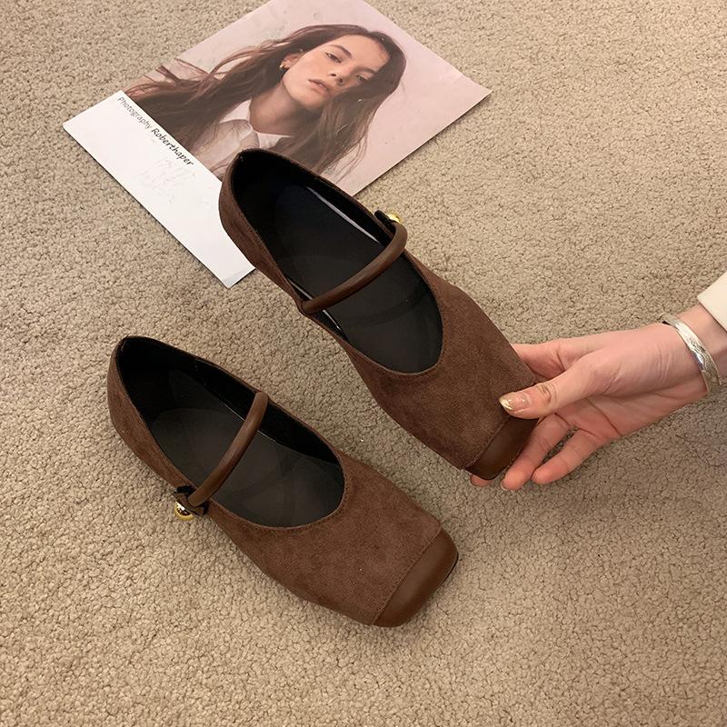 Soft-soled French Flat-soled Mary Jane Shoes 2024 Spring New Retro Square Head Shallow Mouth Single Shoes with Skirt Evening Shoes