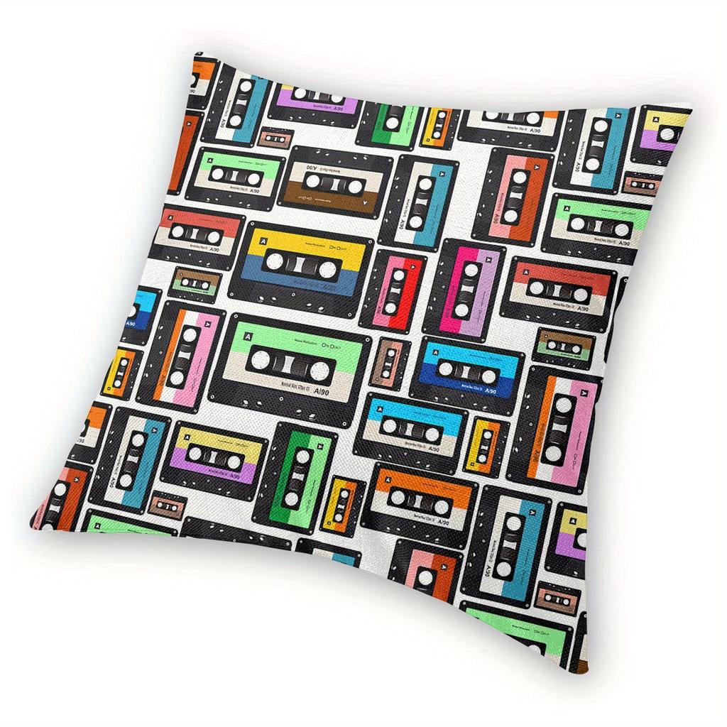Retro Cassette Tape Pillow Cover, Colorful Music Mix Design Cushion Case For Living Room Bedroom Home Decor Gift