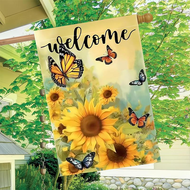1pc a Garden Flag Featuring a Butterfly And Sunflower Design, Measuring , Perfect for Welcoming Guests In Spring Or Summer. Ideal for Home, Yard, And
