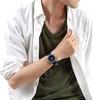 Anticlockwise Reverse Watch, Japanese Quartz Movement, Blue Genuine Leather Band (Blue)