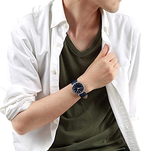 Anticlockwise Reverse Watch, Japanese Quartz Movement, Blue Genuine Leather Band (Blue)