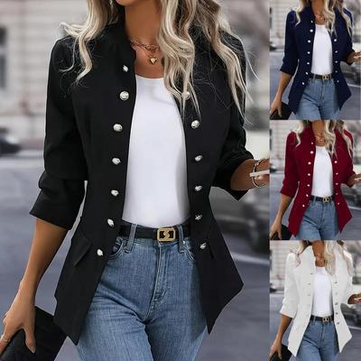 Dames Zwarte Blazer Jas met Witte Top en Blauwe Jeans Outfit Set