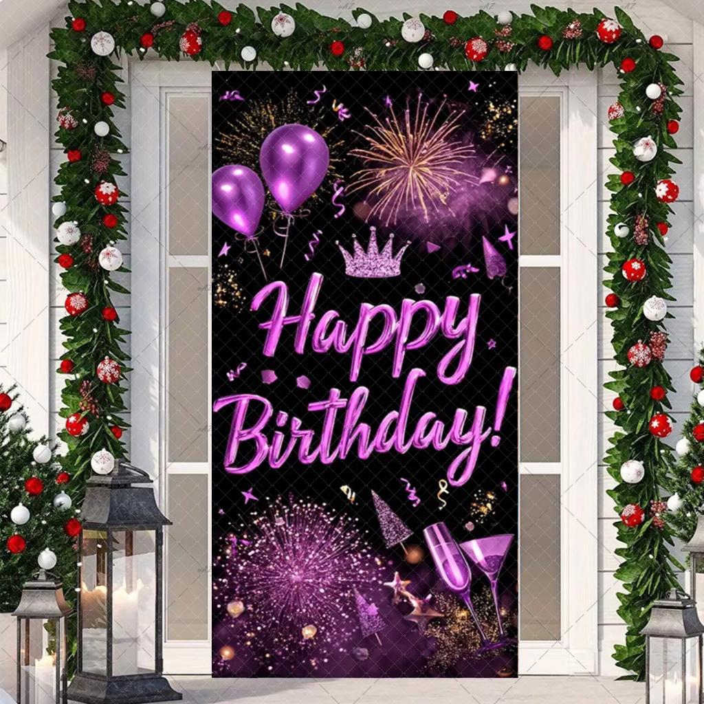 Black Gold Happy Birthday Door Banner Pink Blue Purple Shining Balloons Kid Adult Party Decoration Backdrop Photo Shoot Supplies