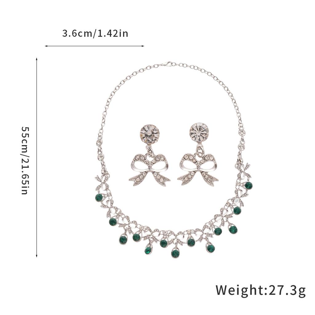 Diamond Bow Water Drop Pendant Earrings Necklace Set Light Luxury Premium Clavicle Chain Retro Temperament Necklace Women