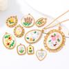 2Pcs Handmade Embroidered Flower Charms 304 Stainless Steel 18K Gold Plated Pendants For DIY Necklace Jewelry Making