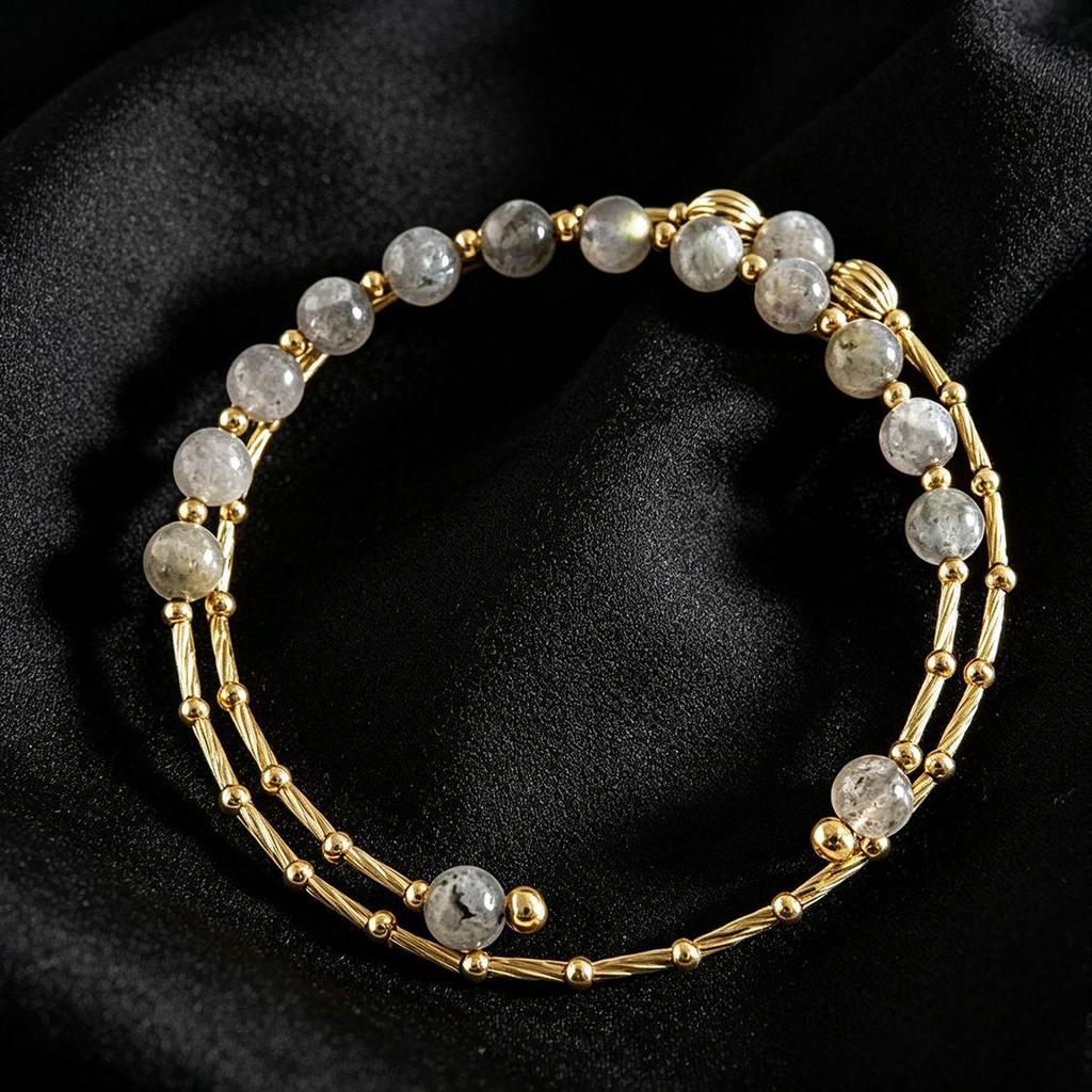 Crystal Moonstone Double-Layer Gold-Plated Bracelet - Elegant Fresh Style, Perfect for Best Friends