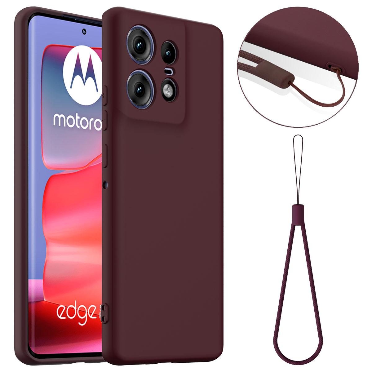 

For Motorola Edge 50 Pro 5G Case Compatible with MagSafe Anti-Drop Liquid Silicone Phone Cover with Lanyard Wine Red