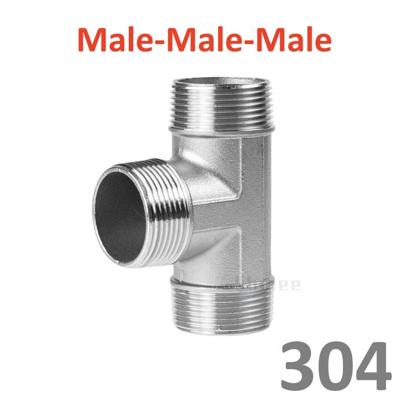 DN6/DN8/DN15/DN25 male+male+Female Threaded 3 Way Tee T Pipe Fitting 1/4" 1/2" 3/4" 1" 1-1/4" BSP Threaded 304 Stainless Steel
