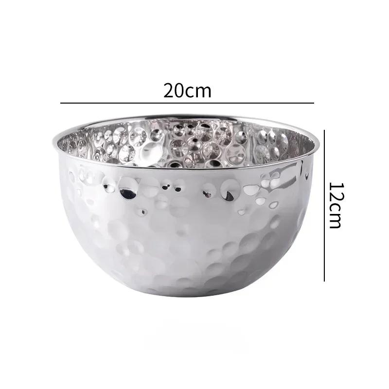 New Stainless Steel Hammer Point Fruit Bowl Salad Plate Egg Pot Thickened Baking Mixing Cooking Bowl Creative Decoration Bar KTV