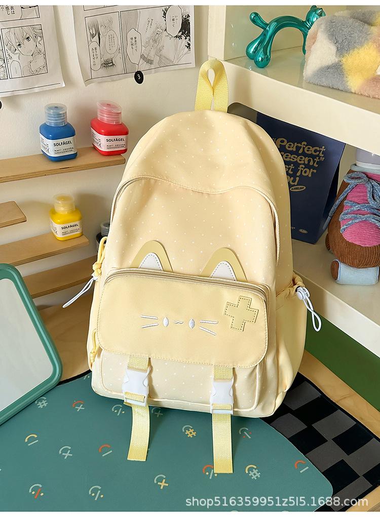 Schoolbag Korean version cute cat backpack large capacity junior high school high school student schoolbag girl campus wind polka dot backpack