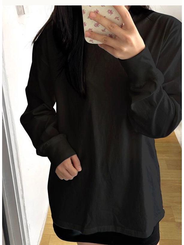 2025 Korean Style Loose Long Sleeve Women's White T-shirt: Versatile Autumn/Winter Base Layer