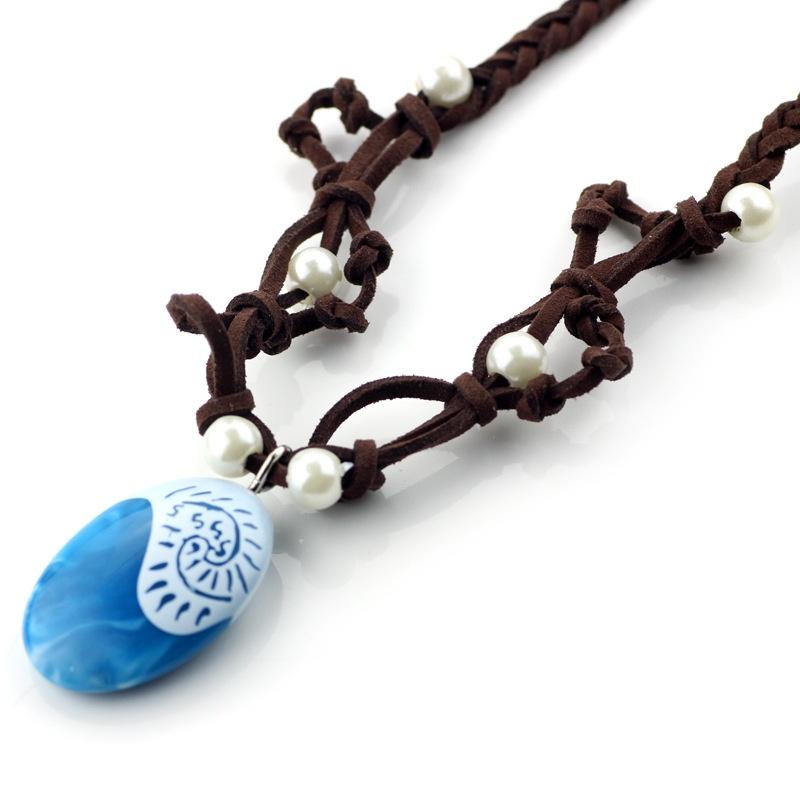 Polynesia Princess Necklaces Girls Film Cosplay Costume Charm Necklace Handmade Braided Leather Rope