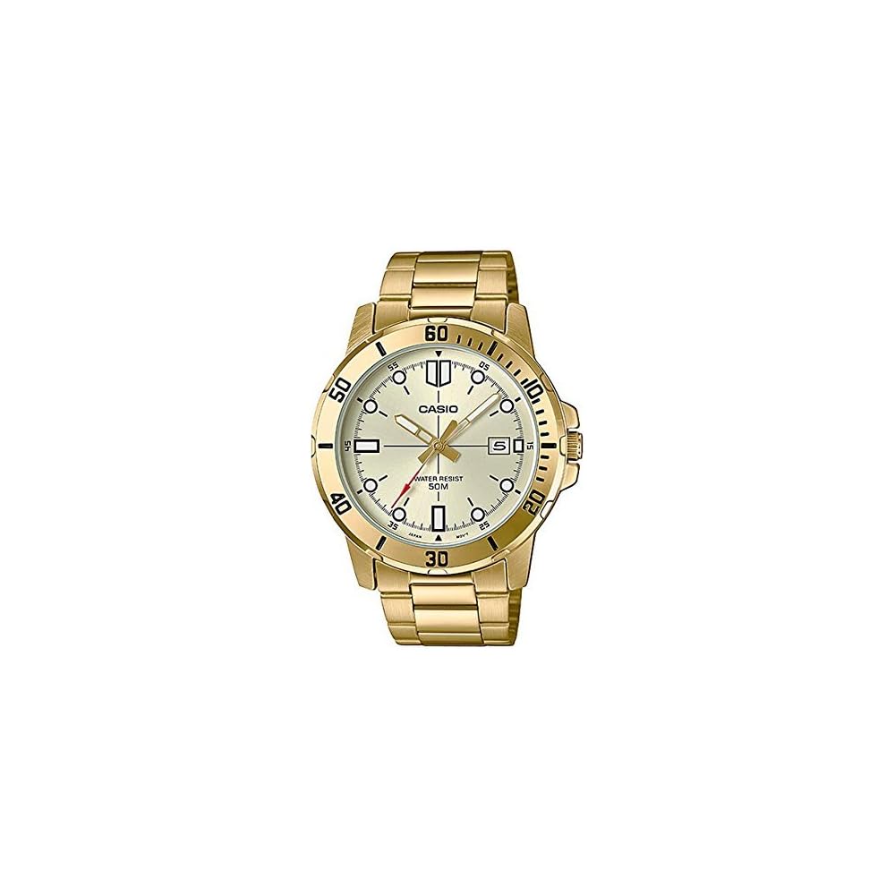 Casio MTP-VD01G-9E Analog Watch Gold Case Black Dial Leather Strap