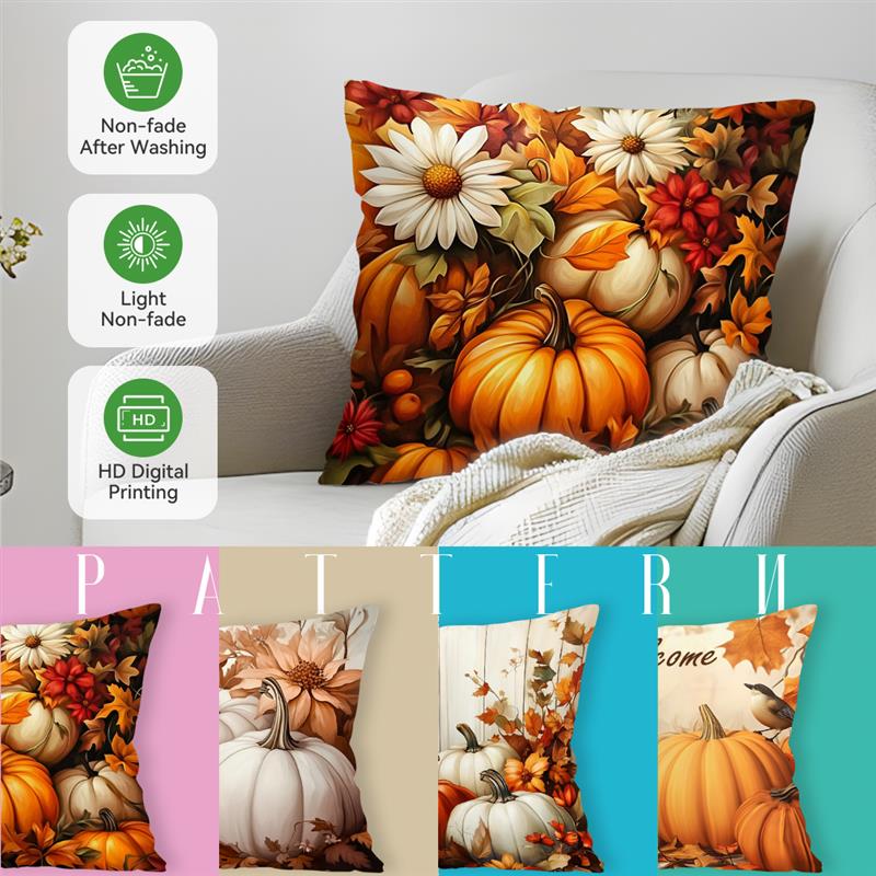 Autumn Pumpkin Cushions Pillowcase Printed Polyester 45x45cm Throw Pillow Cover Decorative Sofa Cushion Pillowslip Home Decor