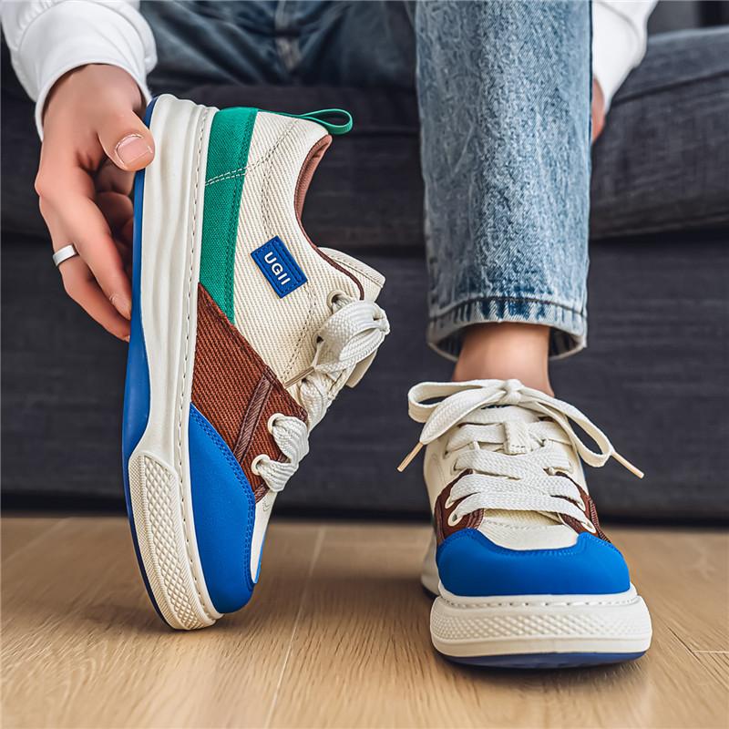 Men's Casual Canvas Sneakers Breathable Low-Top Lace-Up Shoes Non-Slip PVC Sole Fashion Color Block Design for Casual Attire
