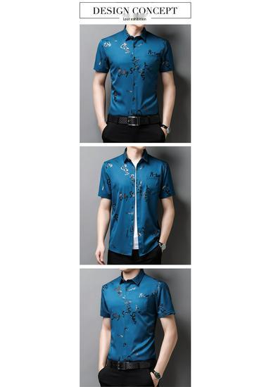 Men's Summer Floral Ice Silk Half-Sleeve Non-Iron Shirt