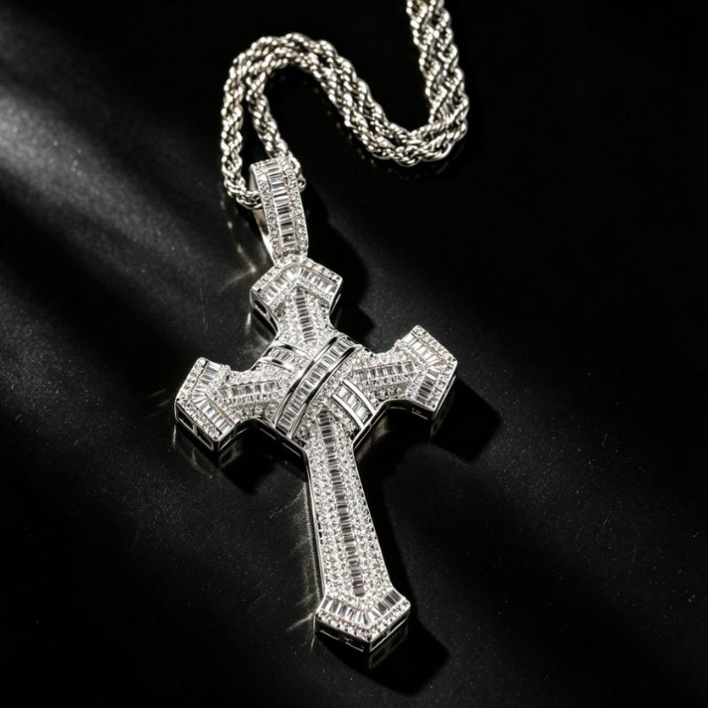 European and American Hip-hop Style Copper Inlaid Zircon Cross Pendant Full of Diamonds Men's Street Fashion Necklace Accessories