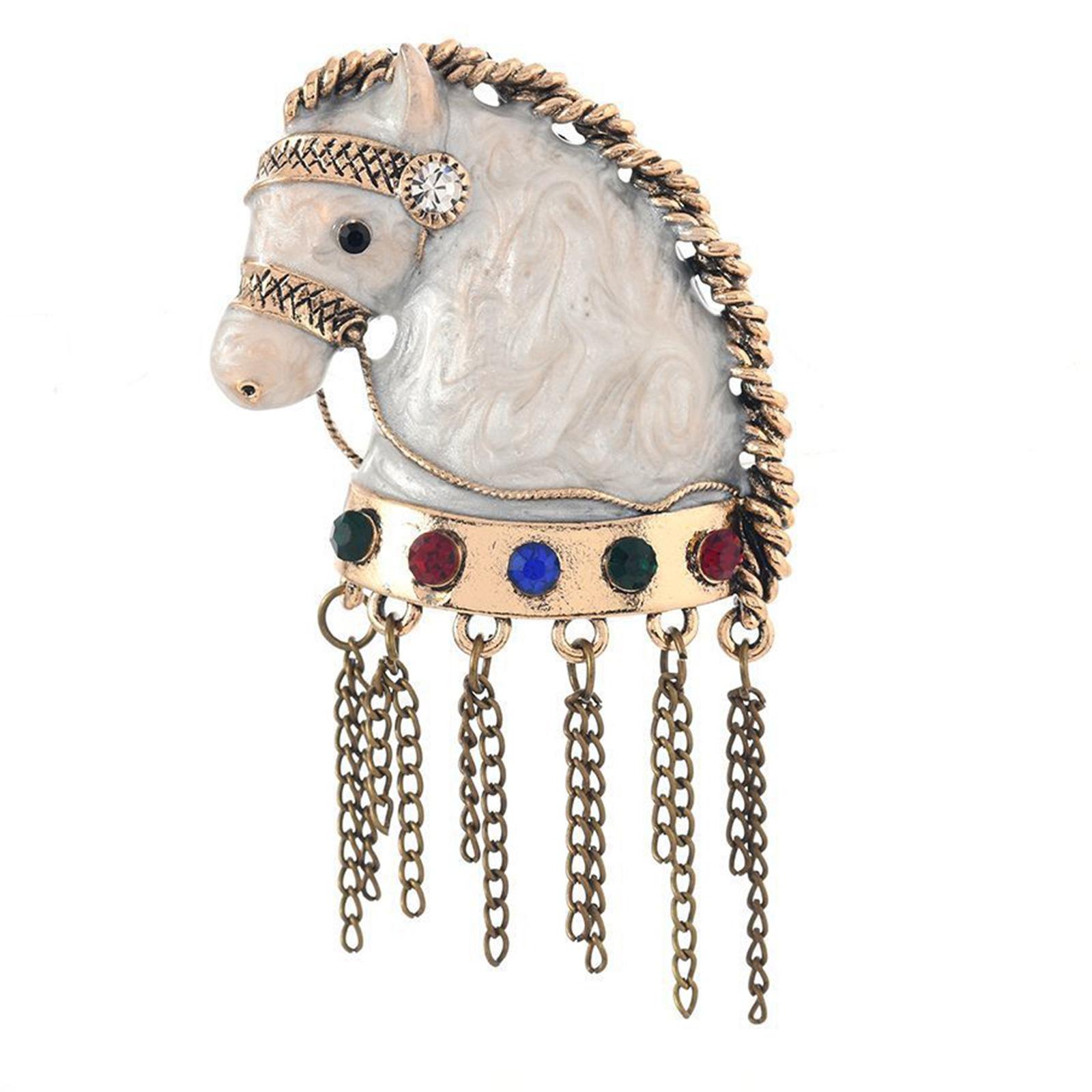 

Retro Style Tassels Decorated Horse Brooch White Enamel Motifs High Quality Alloy Pin Adornment Perfect Gift Choice 1
