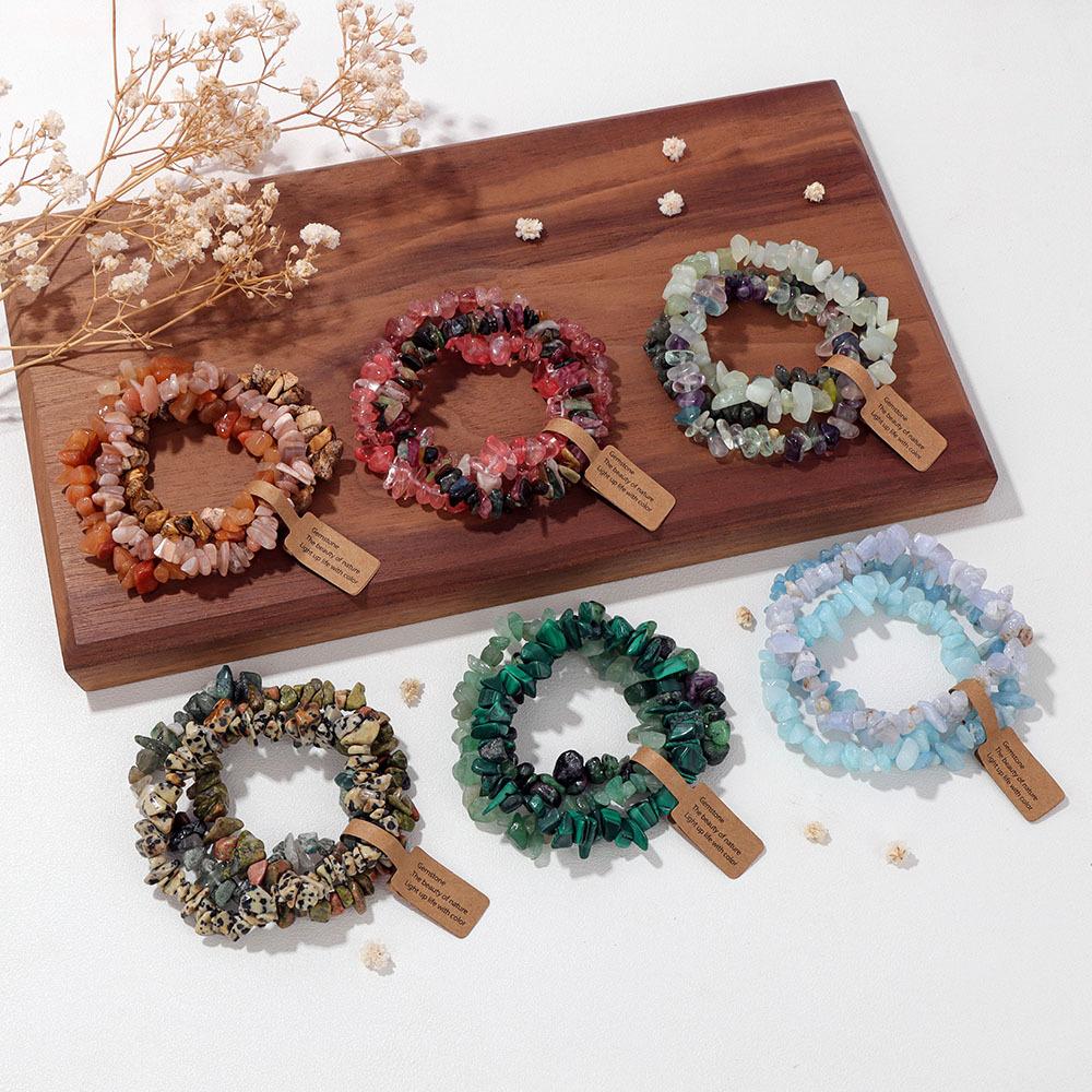 Hot Natural Chip Stone Bracelet 3Pcs/Lot Energy Crystal Gems Greval Beads Bracelet Set For Women Chip Jewelry Men Bangle Stretch