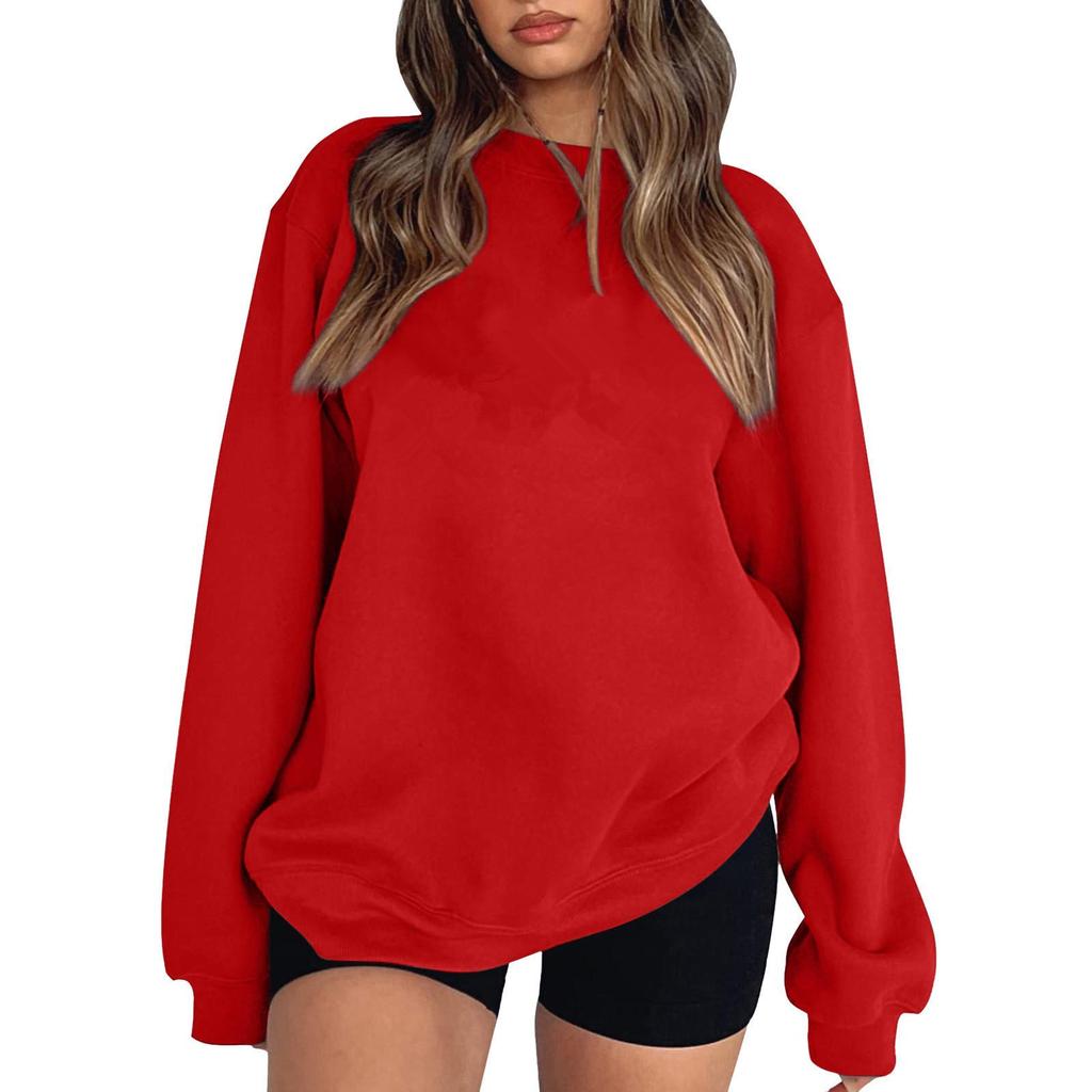 2024 Autumn/Winter Women's Casual Loose Solid Color Round Neck Hoodie