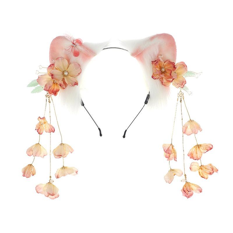 Chinese Niang Fringed Cat Ear Headband Olita Hanfu Animal Ear Cos Accessories Antique Cat Ears Cat Tail Set