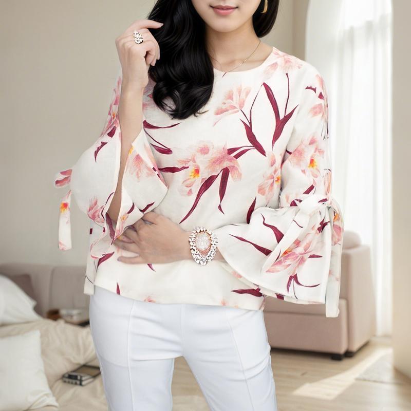 

ZANZEA Женская повседневная блузка с круглым вырезом и рукавом 3/4 с принтом 3XL розовый