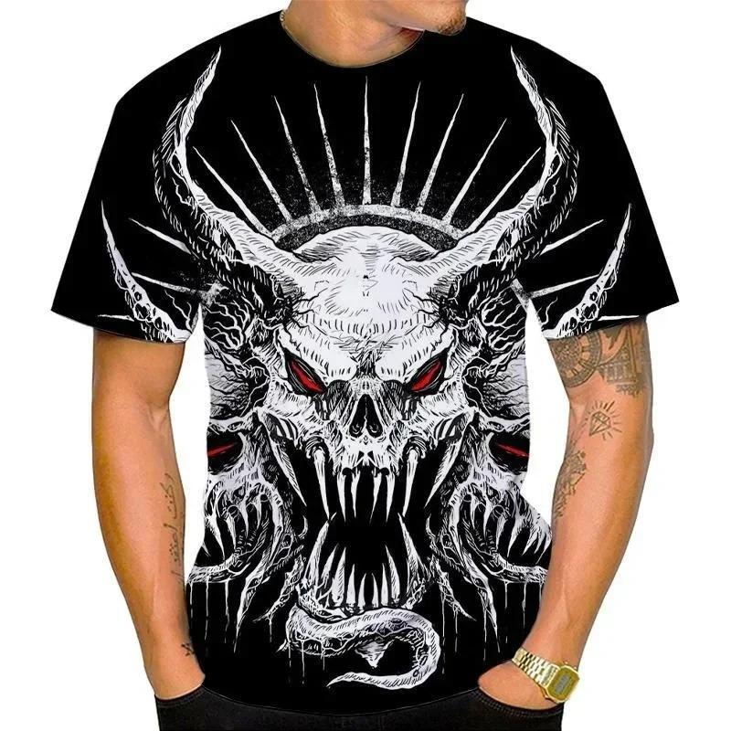Summer  Devil Satan Print T-shirt 3D Men Short Sleeved Tee Shirt Fashion Harajuku Hip Hop Casual Unisex Streetwear