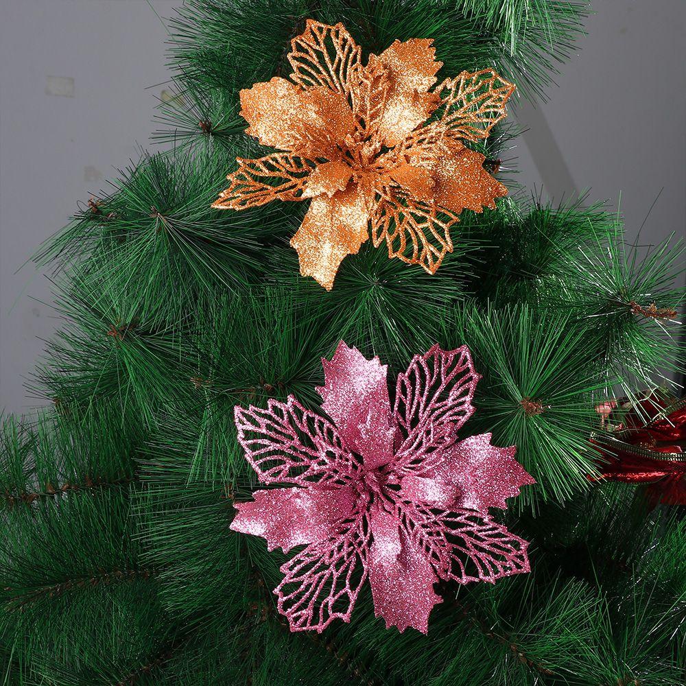 New Glitter Artifical Fake Flowers Christmas Tree Decorations Home Xmas Ornaments Christmas Flowers