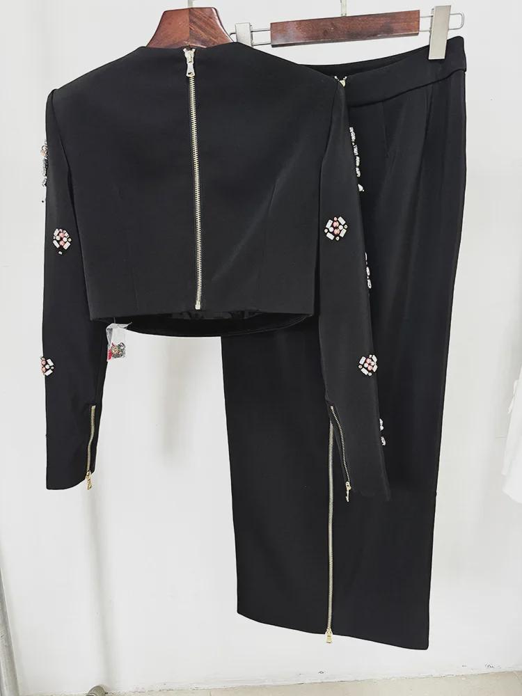 2025 Promi-Mode Perlenbesetztes Diamant-Top & Langer Rock Zweiteiler