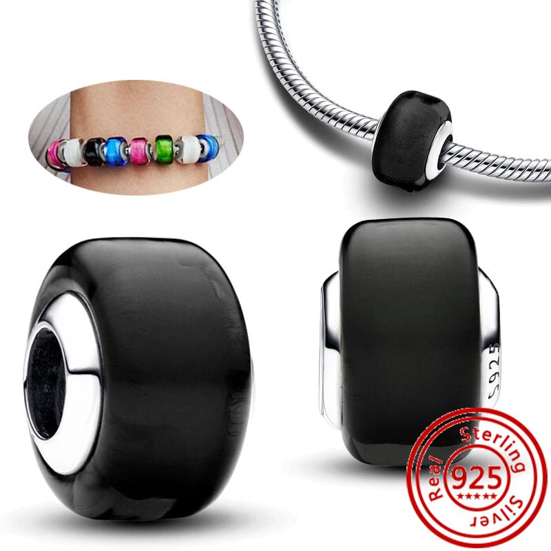 925 Sterling Copper Blue Green Pink Red Black White Purple Murano Glass Beads Fit Original Pantaro Charms Bracelet Women Zircon