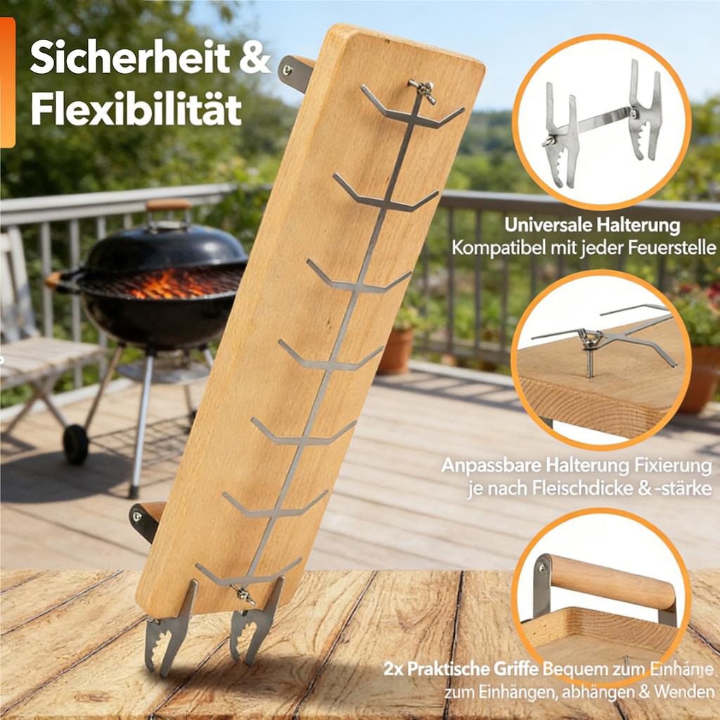Tragbares Lachsgrillgestell aus Edelstahl und Holz, Lachsbrett für perfektes Grillen und einfache Reinigung