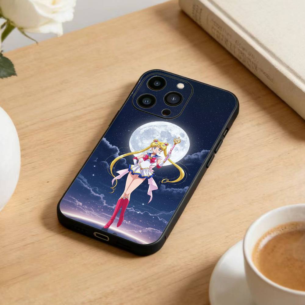 Cartoon D-Sailor M-Moons Phone Case For iPhone 16,15,14,13,12,17,Pro Max,Plus Silicone Black Case