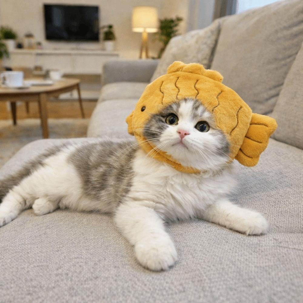 Pet Fruit Hat Cartoon Cat Shark Headgear Cute Adjustable Pet Cosplay Head Wear Fish Shape Warm Cat Decorative Hat Role Playing