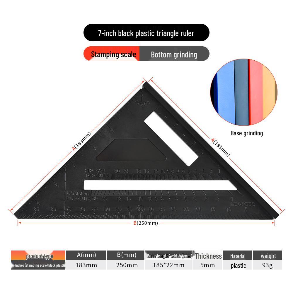 12-inch Aluminum Alloy Black Metric/Imperial Triangle Ruler - 90°/45° Right Angle, 7-inch Woodworking Triangle Plate