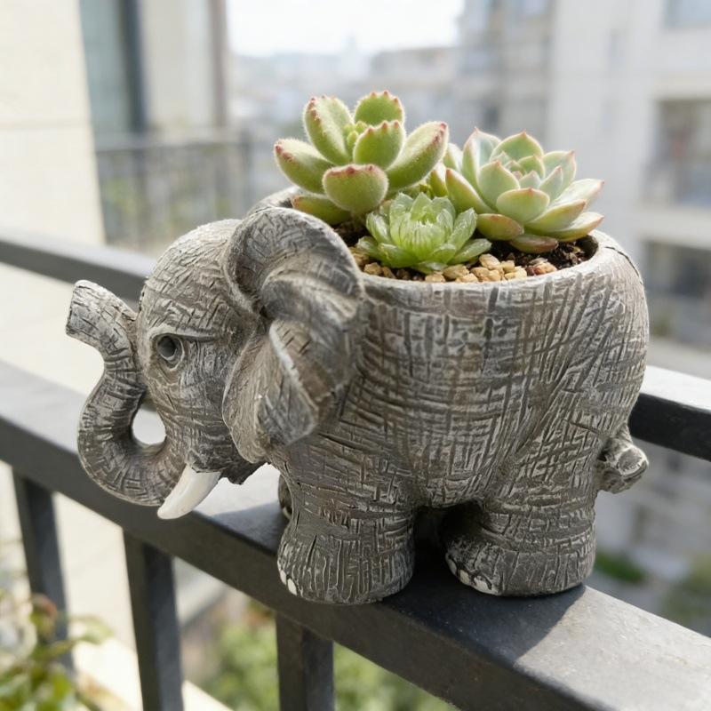 Resin cute elephant flower pot creative succulents potted outdoor garden gardening decorations