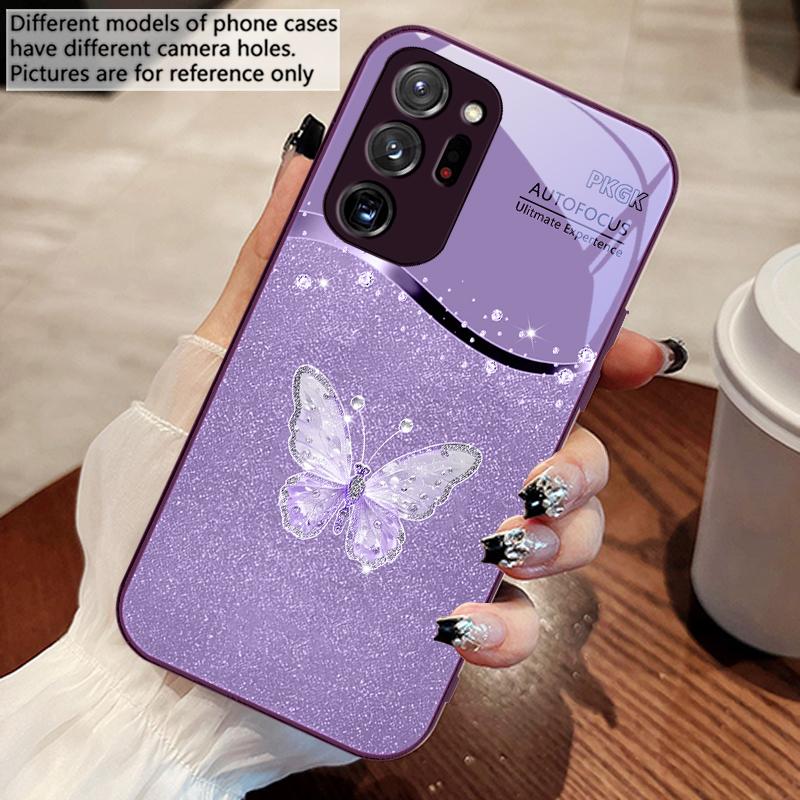 Gradient Diamond Butterfly For Samsung Galaxy Note 8 9 10 PRO 20 Ultra A01 02 03 Core 04E 4G 12 13 5G Tempering Glass Phone Case