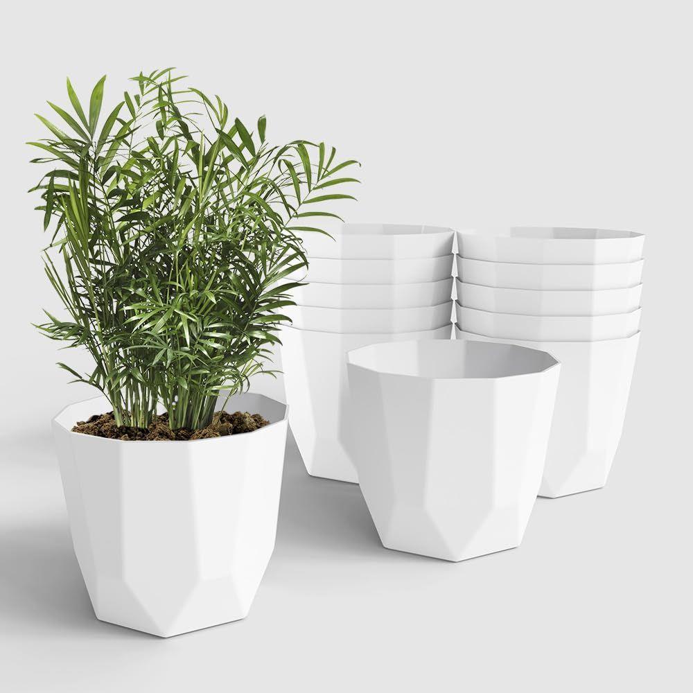 

Hexa Plastic Flower Pot with Drainage Holes Round Planter Pot Suitable for Indoor Outdoor Kitchen Garden (White, 12 INCH - 12 Pcs) 12 INCH PACK OF 12 белый