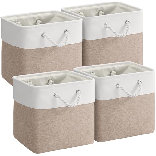 12 x 12 Inch Cube Storage Bins, 4 Pack Fabric Storage Basket with Handles, Foldable Boxes Organizer for Shelf Baskets for Home, Clothes, Toys (White/