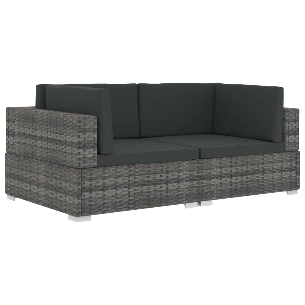 Ecksofa-Set 2-teilig mit Kissen Poly-Rattan Grau