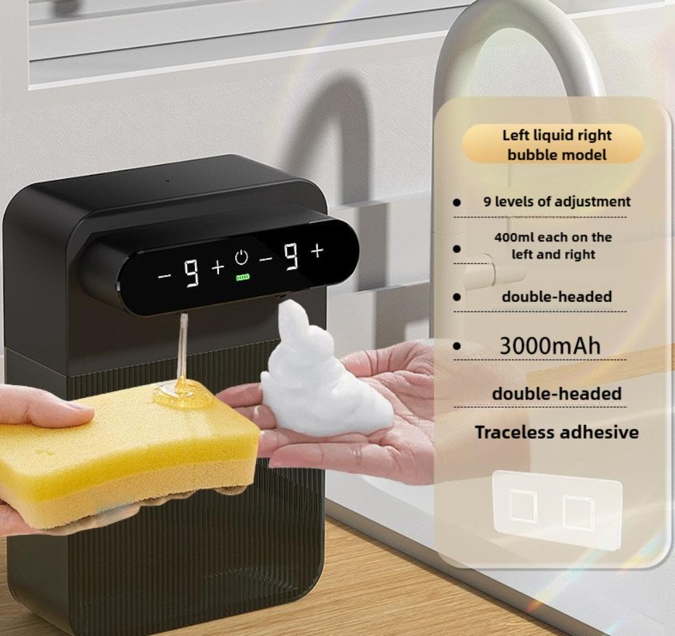 

Автоматический дозатор мыла-пены 400 мл + 400 мл, перезаряжаемый через USB, с двумя головками, бесконтактный, настенный, для различных сценариев