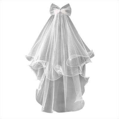 Wedding Veil with Metal Comb Wedding Hair Accessories for Flower Girl 2 Tier Longest Tulle 28" Embellished with Bow